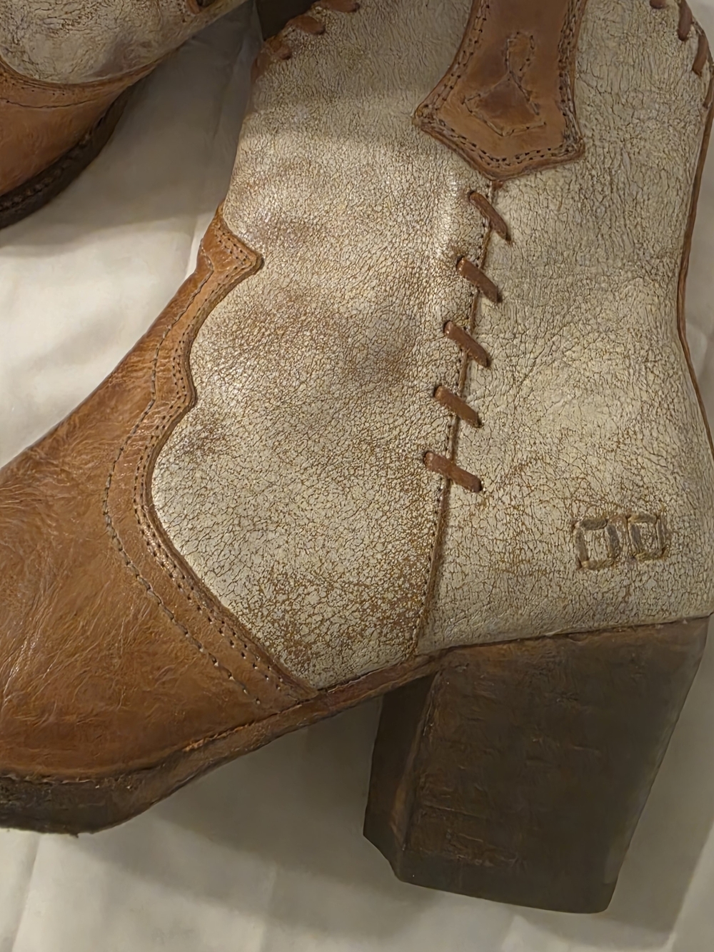 Bed Stu Two-Tone Tan and Cream Western Ankle Booties - Picture 4 of 6